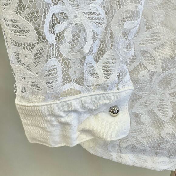 Vintage 90s Banjo poplin and lace western zip up shirt size 1X - Picture 13 of 15